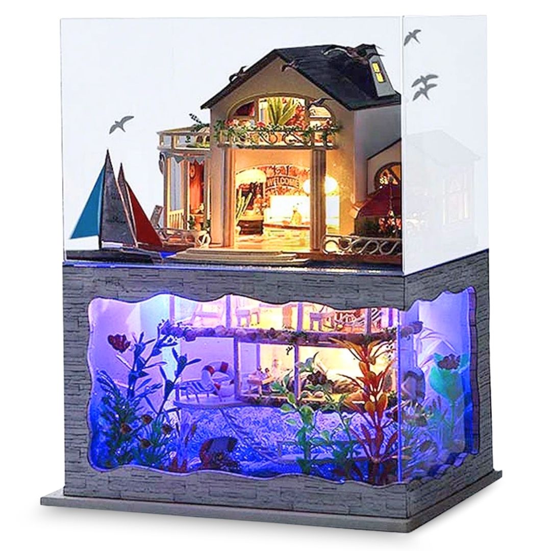 【期間限定DEALポイントバック15%】 DIY 海の家 ミニチュアドールハウス LEDライト 組み立てキット 自分で作る リアルな家具 家庭用 装飾品 おもち...