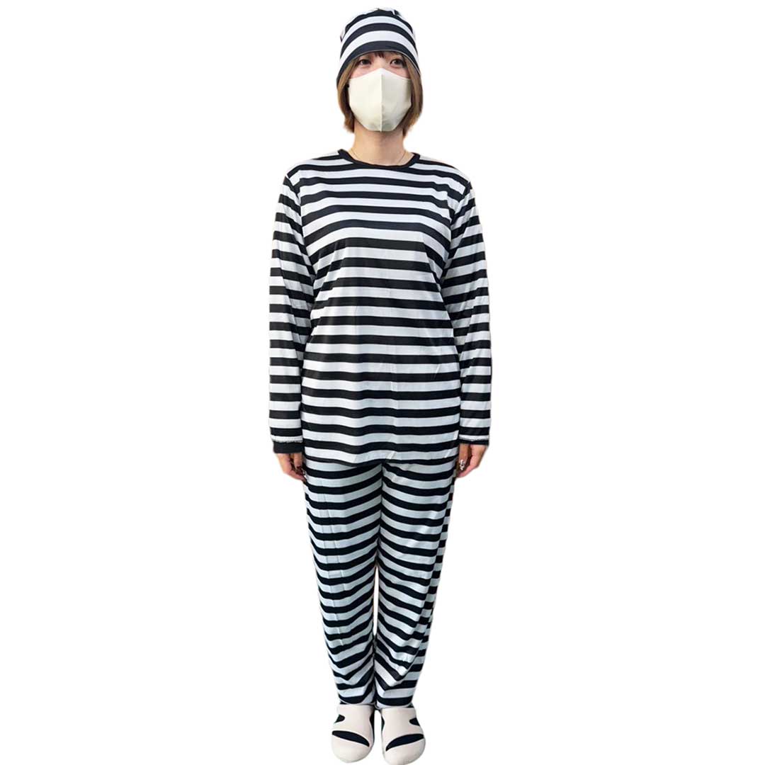 ハロウィン コスプレ 囚人服 フリーサイズ 上下セット 囚人 プリズナー 刑務所 牢獄 おもしろ グッズ 変身 なりきり アイテム メンズ 男女兼用 老若男女 ...