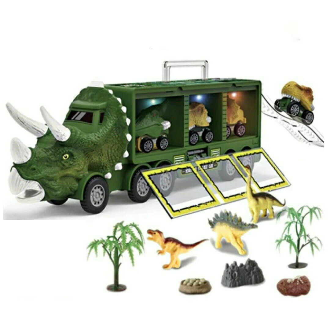 【期間限定DEALポイントバック15％】 【今だけ特典 ランダム恐竜ワッペンをプレゼント！】玩具 トリケラトプス 号 トラック バス 車 恐竜 ティラノサウルス プテラノドン ミニカー 置物 鳴く サウンド付き 光る ライト 音楽 走る 走行 自動車 バースデー おもちゃ 男の子