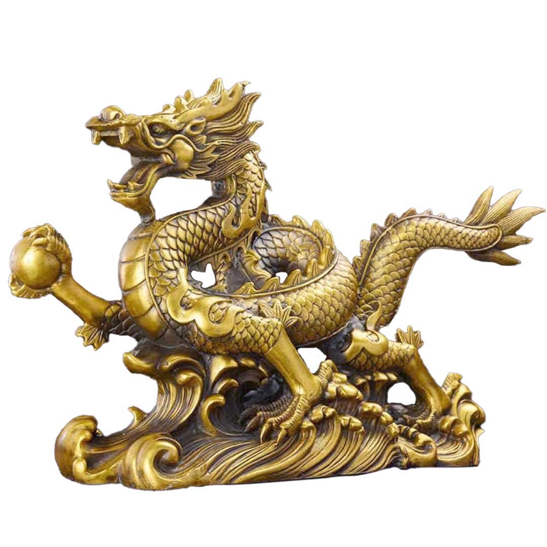 風水 特大 龍 右手に玉 置物 50cm 五本爪 ゴールド ドラゴン 真鍮 ブロンズゴールド 五本爪龍 皇帝龍 龍の置物 アイテム プレゼント 贈り物 インテリ...