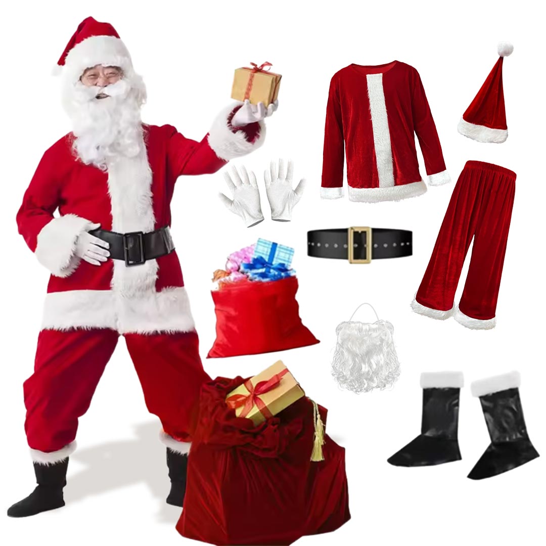 【訳あり・色移りあり】 クリスマス サンタクロース 衣装 8点セット メンズ サンタコス フリーサイズ コスチューム コスプレ 仮装 パーティー クリスマス用品...