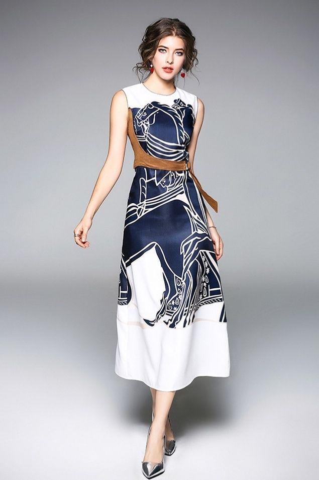 【期間限定DEALポイントバック15%】 ワンピース ドレス 馬柄 マキシ 二次会 パーティー ベルト付き 馬柄 の ノースリーブ マキシワンピース二次会 や ...