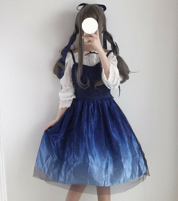 【期間限定DEALポイントバック15%】 キラキラ 星が散りばめられた 星空ワンピース 上下セット レディース 星空 柄 ひざたけ ワンピース ブルー ベルト ...