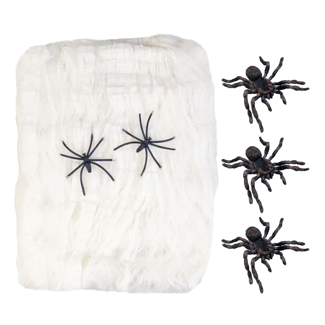 ハロウィン 装飾 スパイダー セット ミニ蜘蛛3個+くもの巣ホワイト1個 リアルスパイダー スパイダーウェブ 雑貨 ホラー リアル 本格的 飾り付け 室内 仮装...