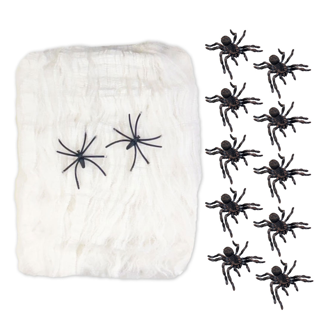 ハロウィン 装飾 スパイダー セット ミニ蜘蛛10個+くもの巣ホワイト1個 リアルスパイダー スパイダーウェブ 雑貨 ホラー リアル 本格的 飾り付け 室内 仮...