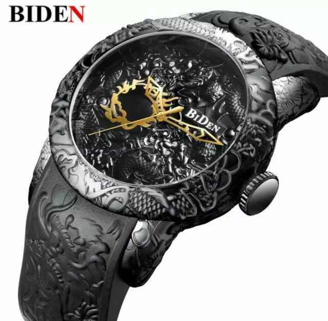  BIDEN 高性能 クォーツ ウォッチ 和柄　ゴールドドラゴン 昇龍オートマチック ウォッチ　メンズ　腕時計