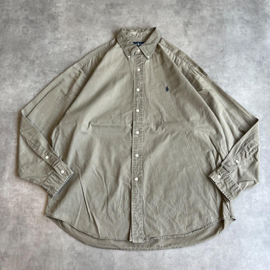【中古】 ラルフローレン 無地 シャツ 古着 ポニー刺繍 ブレイク グレー L 13987 ユーズド USED 中古 レトロ メンズ レディース 一点物 アメカジ 古着
