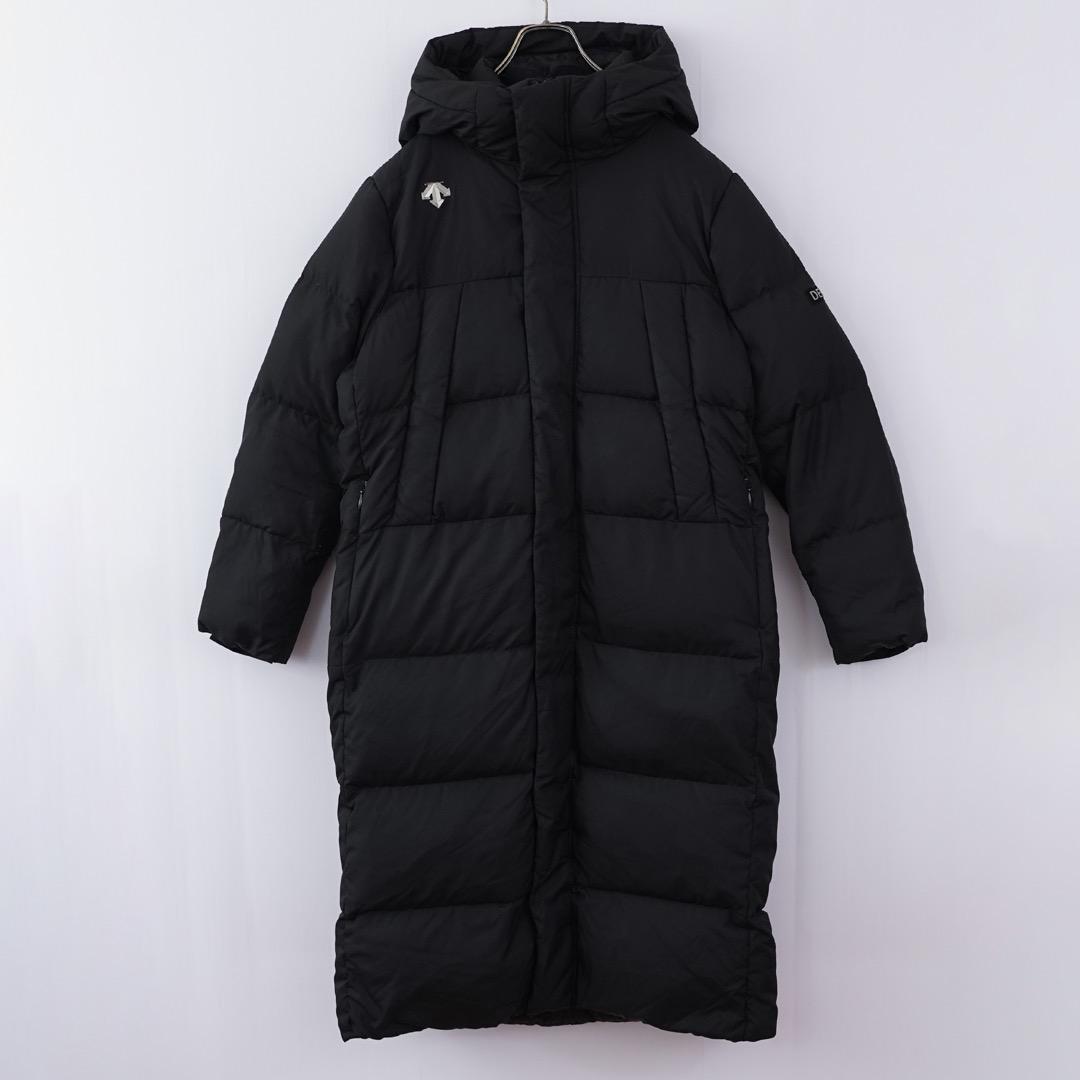 【中古】デサント ダウンジャケット ロング コート ベンチ ロゴ M 黒 12782 ユーズド USED 中古 レトロ メンズ レディース 一点物 アメカジ 古着