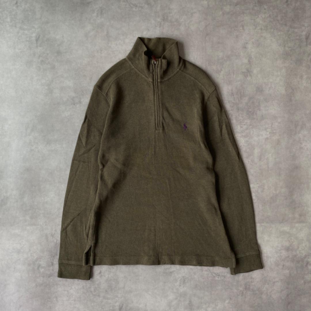 【中古】ポロバイ ラルフローレン ハーフジップニット 刺繍 M カーキ 紺 11296 ユーズド USED 中古 レトロ メンズ レディース 一点物 アメカジ ...