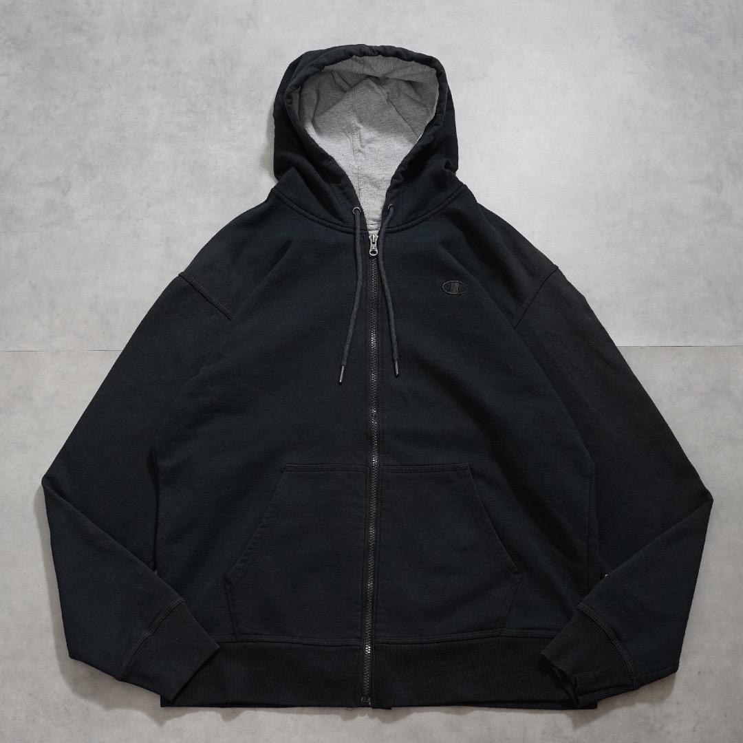 【中古】Champion チャンピオン ジップ パーカー 目あり 2XL 黒 16410 ユーズド USED 中古 レトロ メンズ レディース 一点物 アメカジ 古着(4)