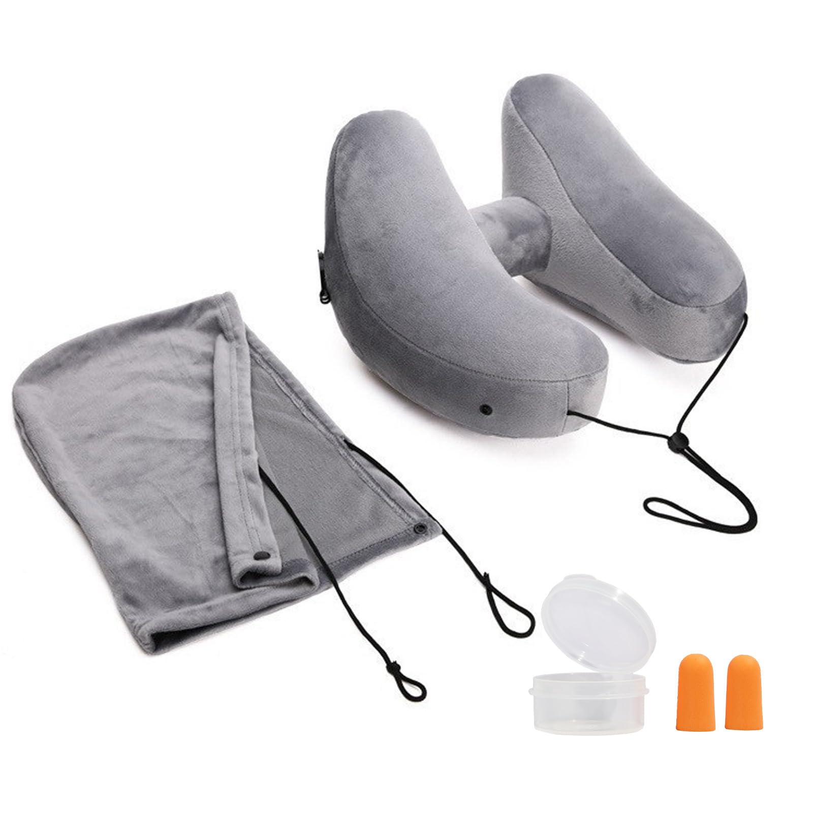 ネックピロー 携帯枕 超軽量 飛行機 首が痛くならない クッション フード付き 帽子付き 首枕 エアー 仮..