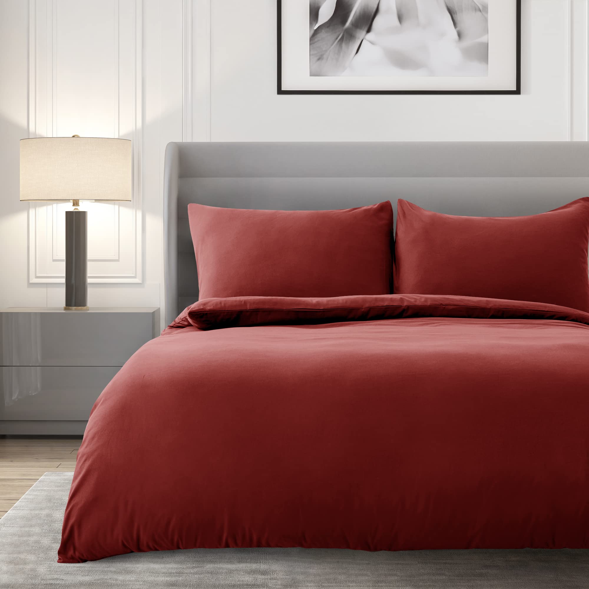 Deconovo 寝具カバーセット 布団カバー セミダブル 4点セット ふとんカバー ボックスシーツ 洋式 和式 レッド(3)