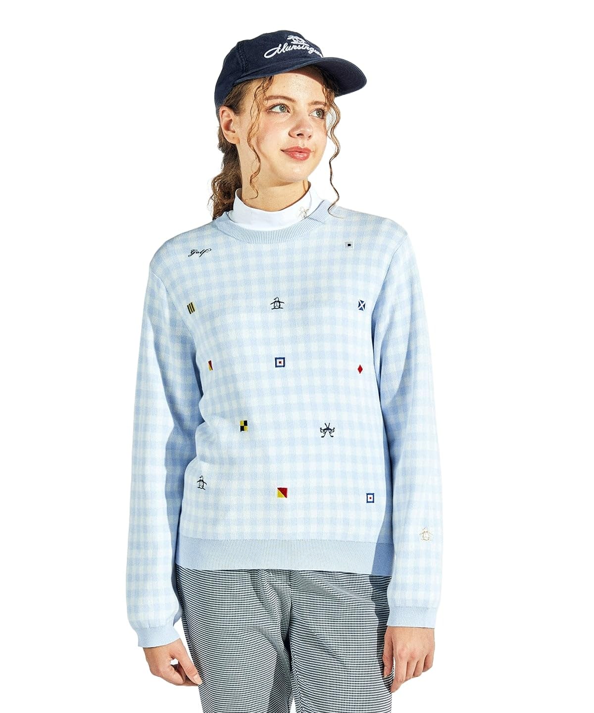 [マンシングウェア] セーター ギンガムチェック 飛び刺繍 手洗い可 ゴルフ MG5SST21L レディース SA00(..