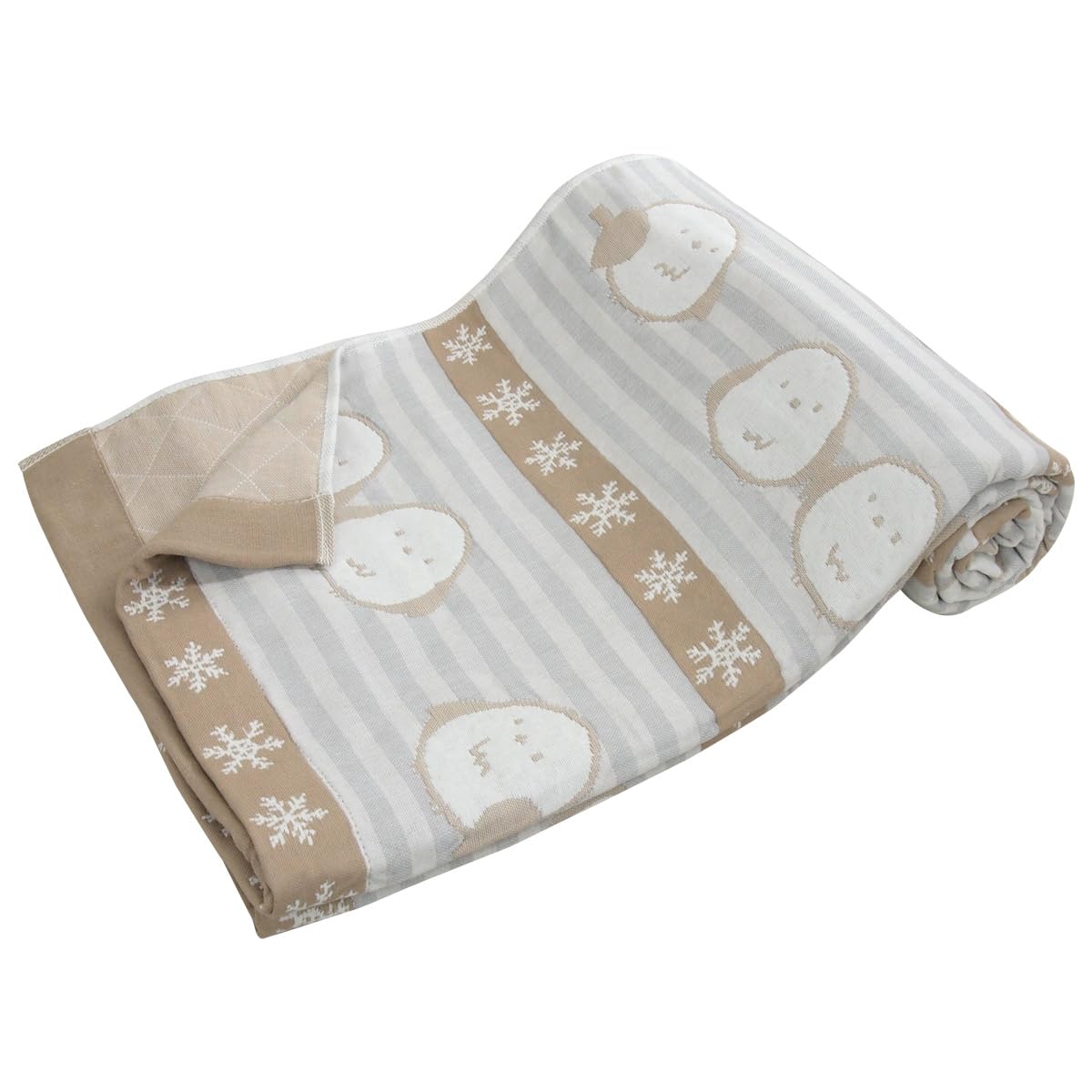 リヴェール ガーゼケット シングル 3重ガーゼ シマエナガ柄 綿混 ブランケット 夏掛け 肌掛け (ブラウン)