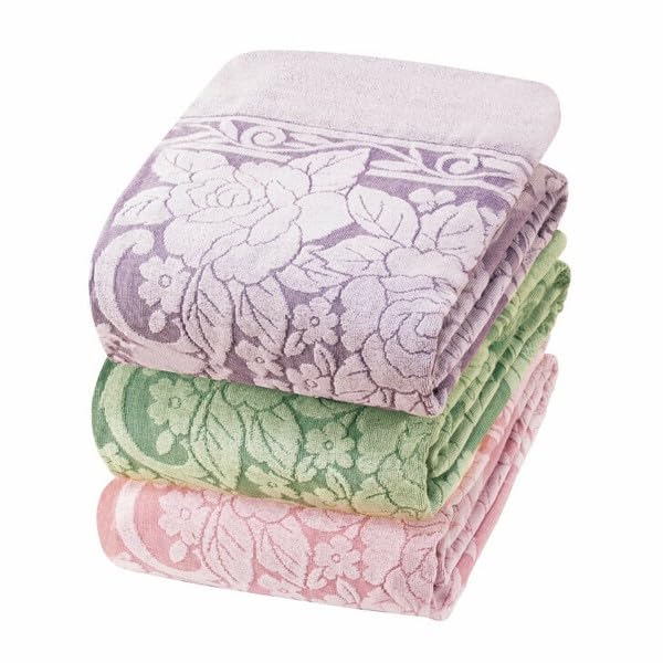 今治産 ジャカード織 タオルケット 3色組 パープル ピンク グリーン 140×190cm シングル ブランケット ..