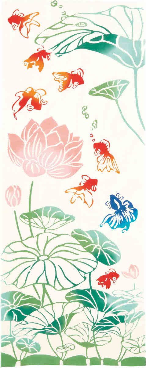 宮本 kenema 日本製 手ぬぐい 注染 金魚 蓮金魚 インテリア ディスプレイ タペストリー 36×90cm 50046