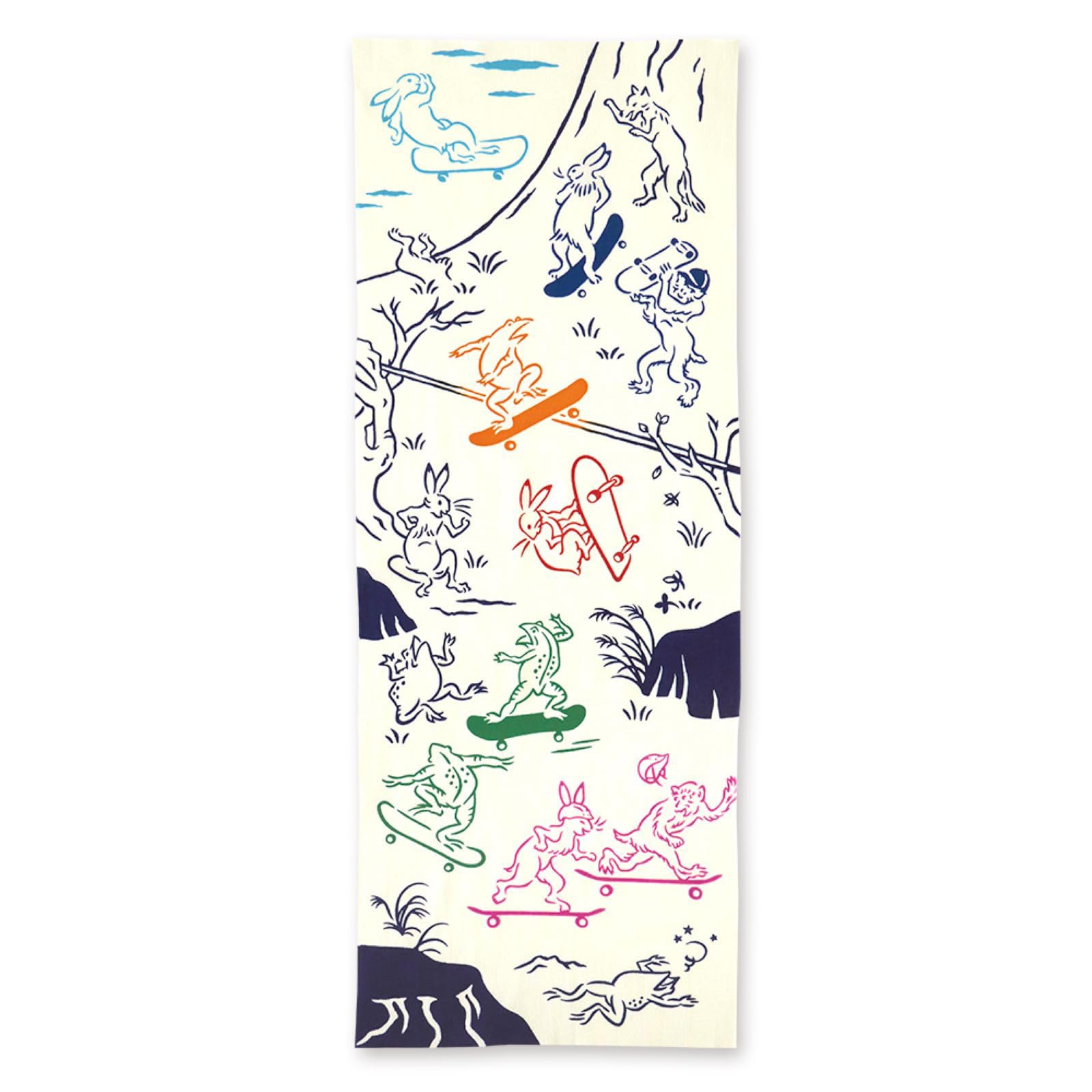 ミヤモトタオル 宮本 kenema注染手ぬぐい 鳥獣戯画 スケートボード 約33×90cm 日本製