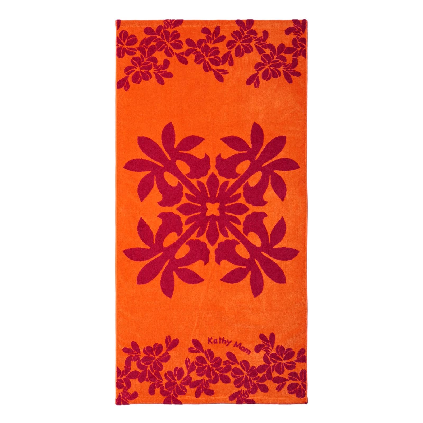 [キャシーマム アイランドスタイル] タオル バスタオル ハワイアンキルト柄 ポノシリーズ 86103582 ハンカチ 女性 86103582B オレンジ:エンゼルストランペット 約横60cm×縦120cm