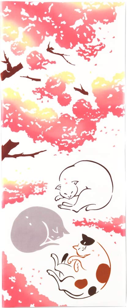 Miyamoto-Towel kenema 日本製 注染 手ぬぐい お花見猫 34×90cm