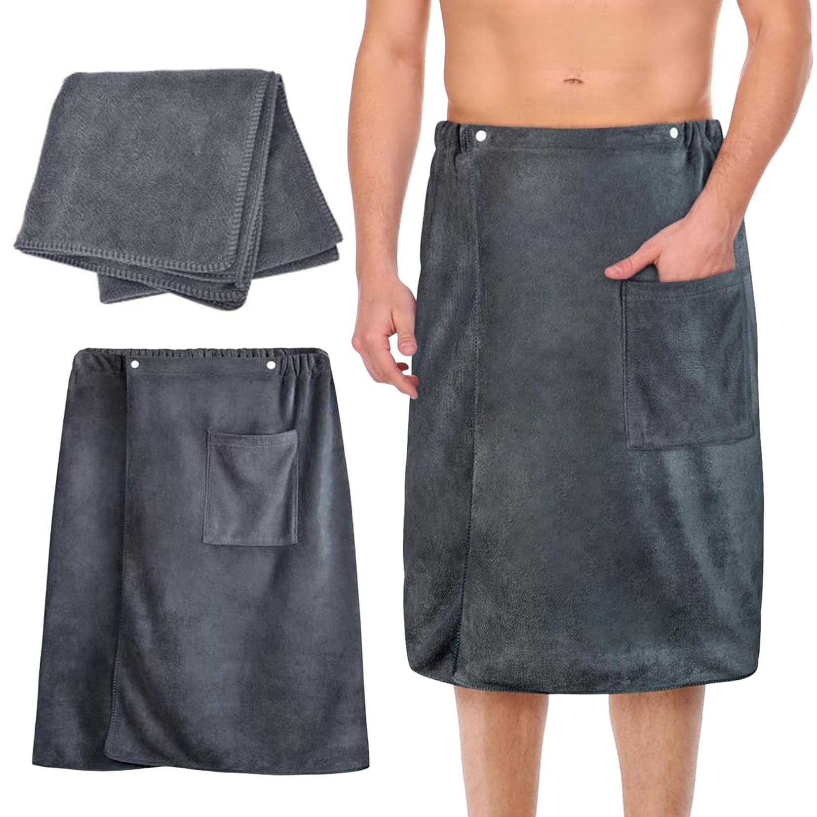 Tibemi ラップタオル メンズ 大人用 サウナタオル ポケット付き 巻き 調節可能 速乾 吸水 柔らかい スパラップ シャワーラップ ジム プール 着替え用...