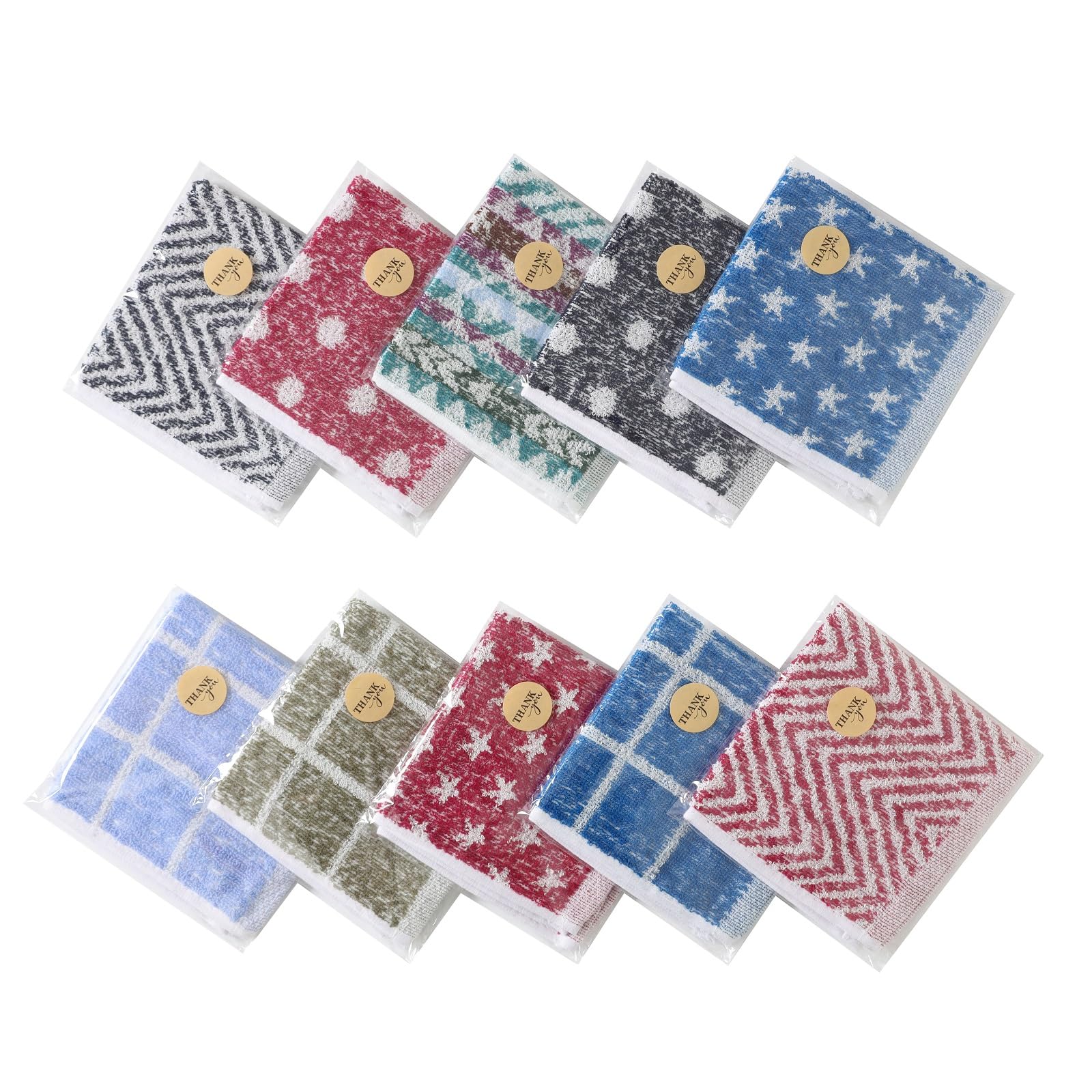 Alutaio かわいい ハンカチ タオルセット お礼 個包装ギフトパッケージ 10枚入り 25x25cm ハンドタオル コットン100% ミニタオル 無撚糸 ...