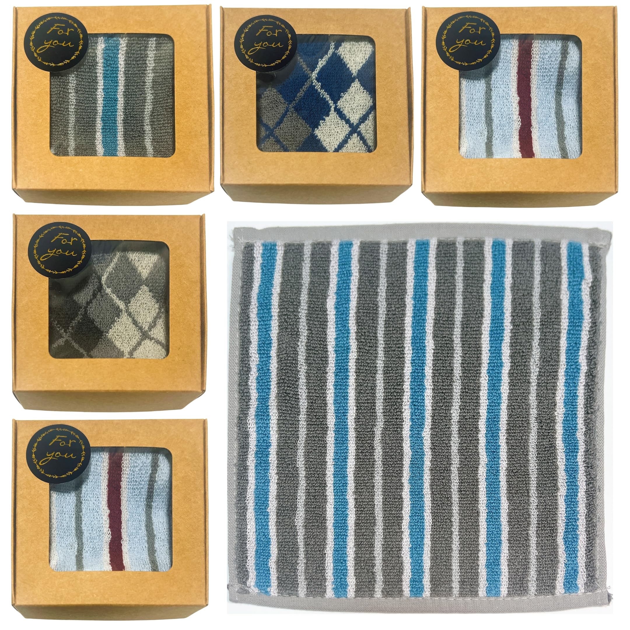 ギフト タオルハンカチ 20x20cm プチギフト プレゼント 個包装 ラッピング済 綿100％ 退職 MSW2540メンズ6枚(20)