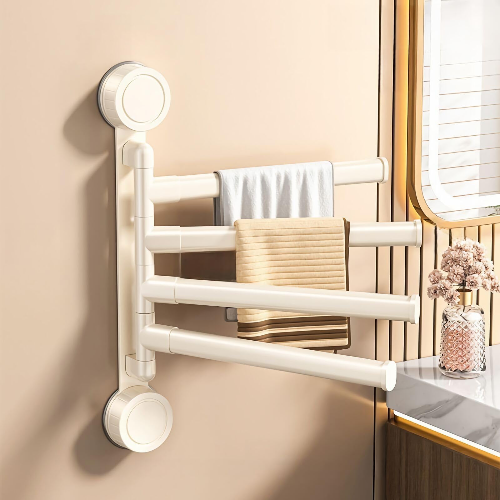 タオル掛け 吸盤式 タオルハンガー 180°回転 スイングアーム 壁掛け タオルホルダー 取り付け簡単 省ス..