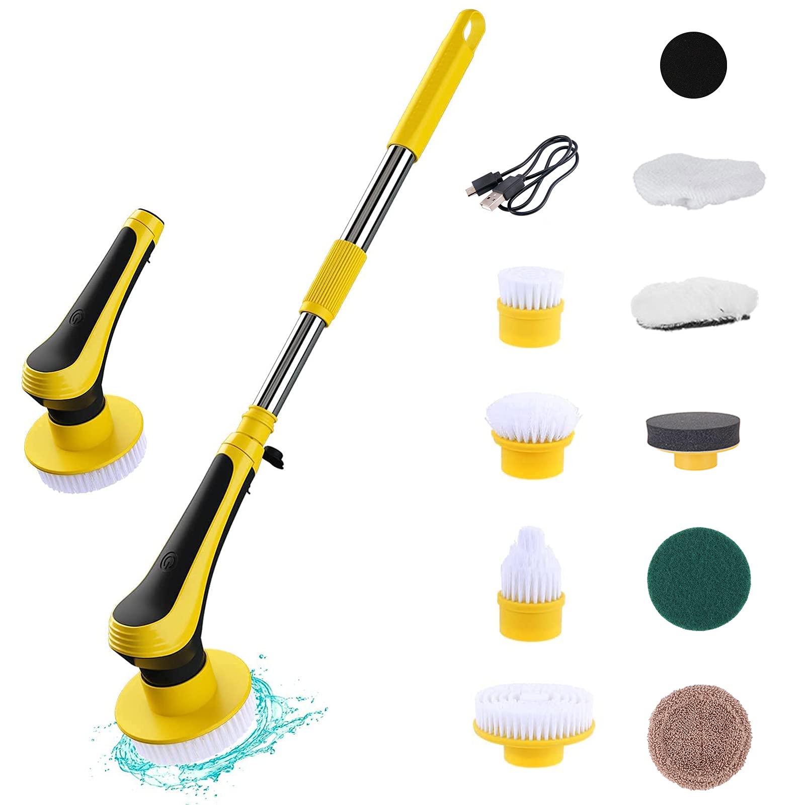 LUNPEAR 電動お掃除ブラシ お風呂掃除 電動ブラシ 10点セット ポリッシャー USB充電式 ハンドル伸縮可 ..