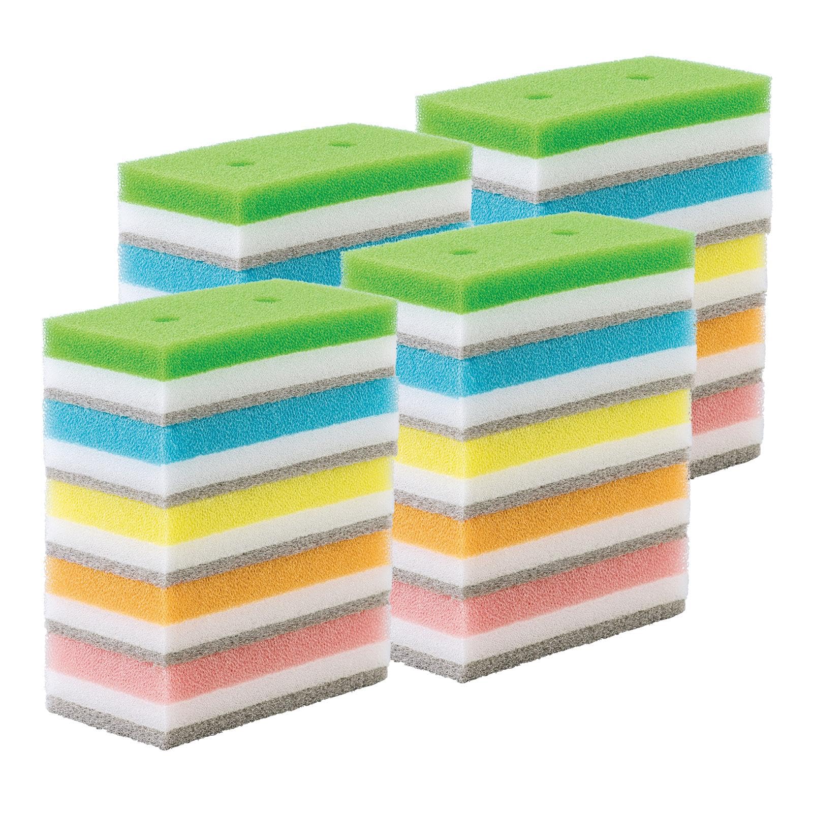 コモライフ 3層カラフルキッチンスポンジ 20個組 (5色×4セット) キッチン スポンジ 食器洗い 洗剤穴 研..