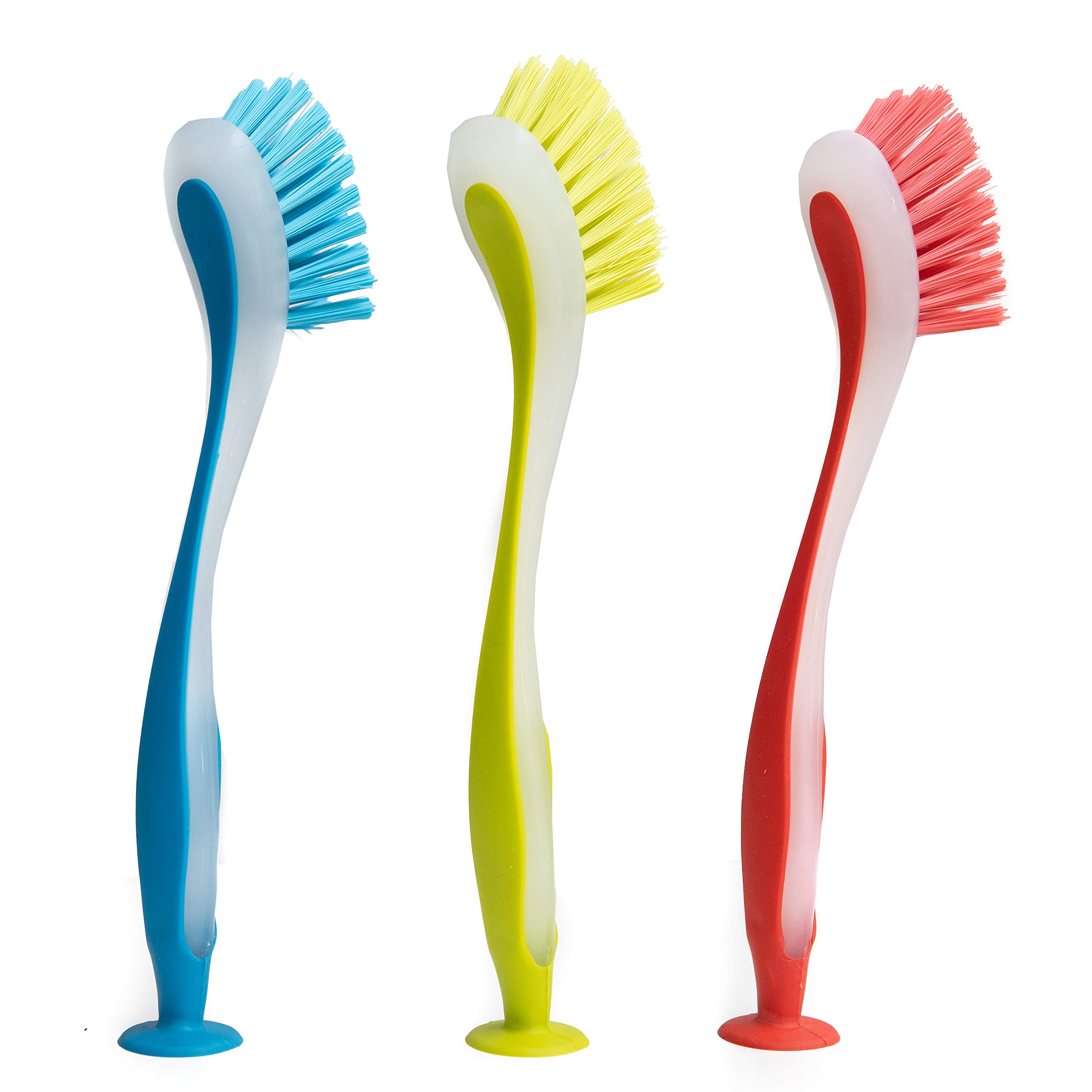 Klickpick Home 食器用スクラバーブラシ アソートカラー 食器用ブラシ ソフトロングハンドル付きスクラ..