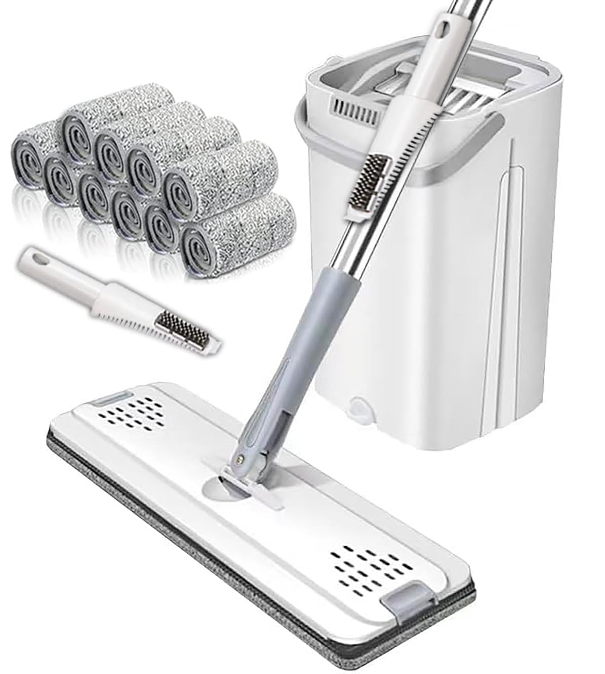 Cyoua 水拭きモップ フロアモップ モップ 拭き掃除 フラットモップ モップ絞り器付き バケツ付き 10枚..