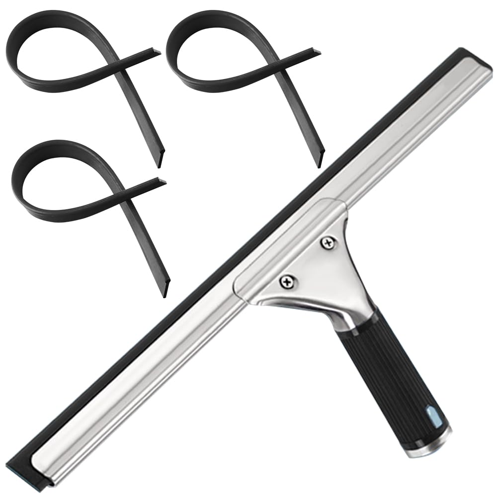 スクイジー 窓掃除 水切りワイパーガラススクイジー ステンレス製 3本ゴムブレード 防滑ハンドル 窓・..