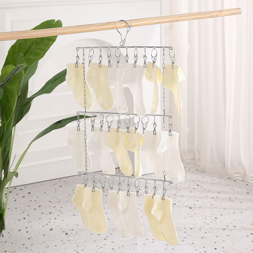 YTKJ ステンレスピンチ物干しピンチハンガー 縦置き たてがた 30ピンチ 強力収納 錆防止 靴下 下着 タオル ブラジャー ネクタイなどの小物対応 物干し 洗濯ハンガー 30ピン 3段 30ピン