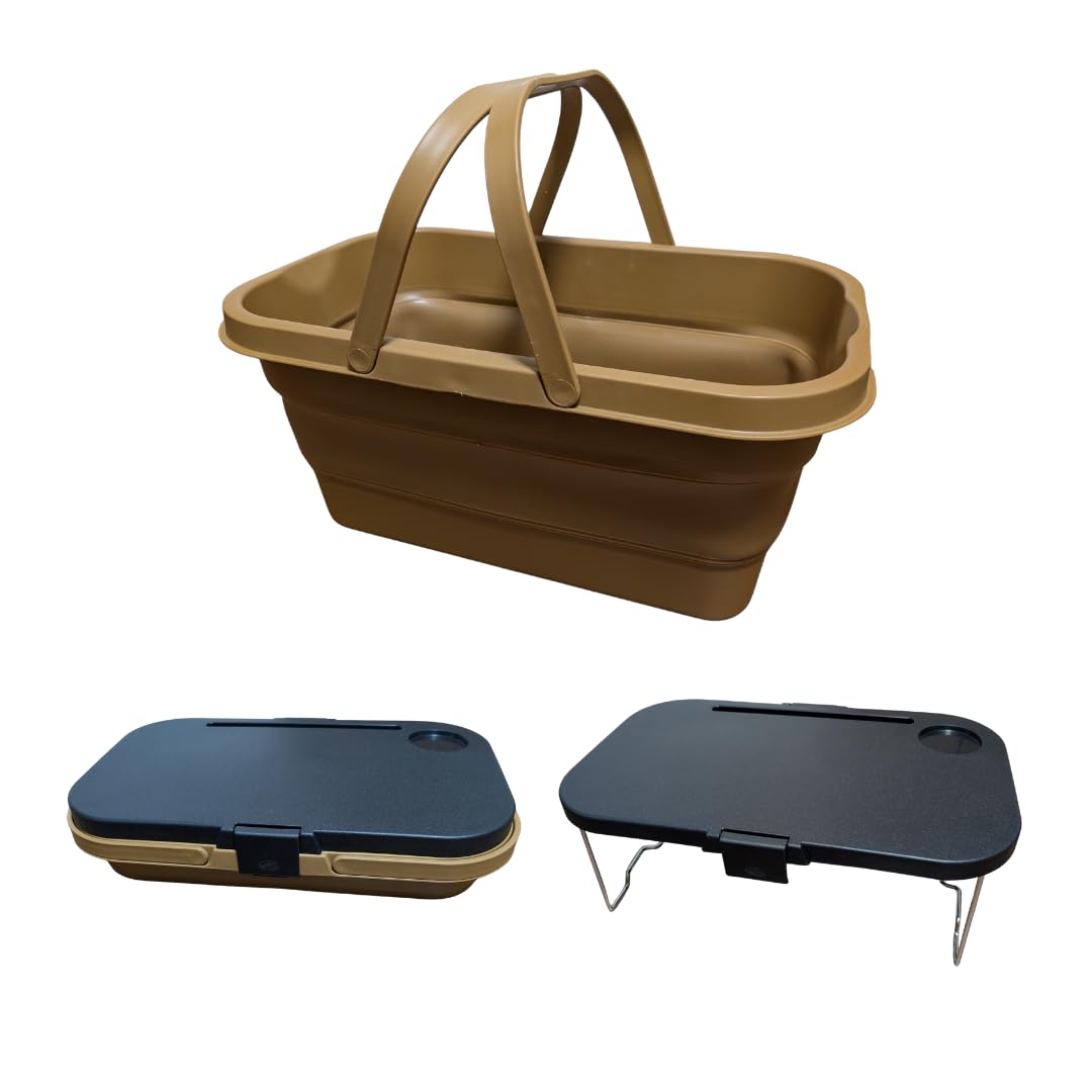 NOAFLORA 蓋つき 折りたたみバケツ 18L 大容量 長方形 多機能 洗い桶 アウトドア テーブル 車載 防水 洗濯かご 靴洗い 収納便利 キャンプ 釣り用 洗浄 省スペース (ブラウン)
