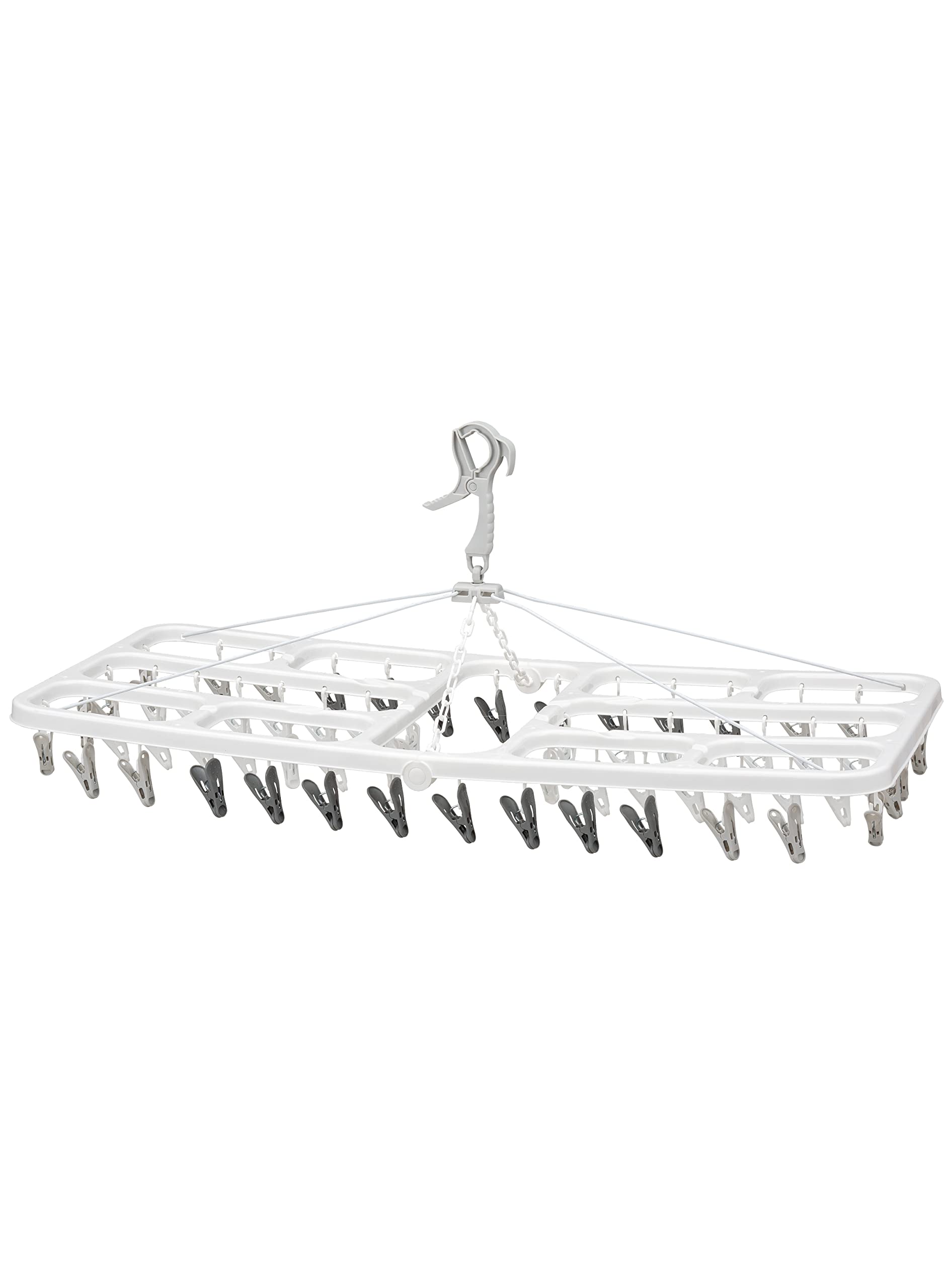 シービージャパン 合金鋼 洗濯物干し ピンチハンガー 60ピンチ ホワイト×グレー 屋外干しでも安心キャッチフック 干し分けピンチ 歪みにくい6か所固定 スチールワイヤー&プラチェーン 隠
