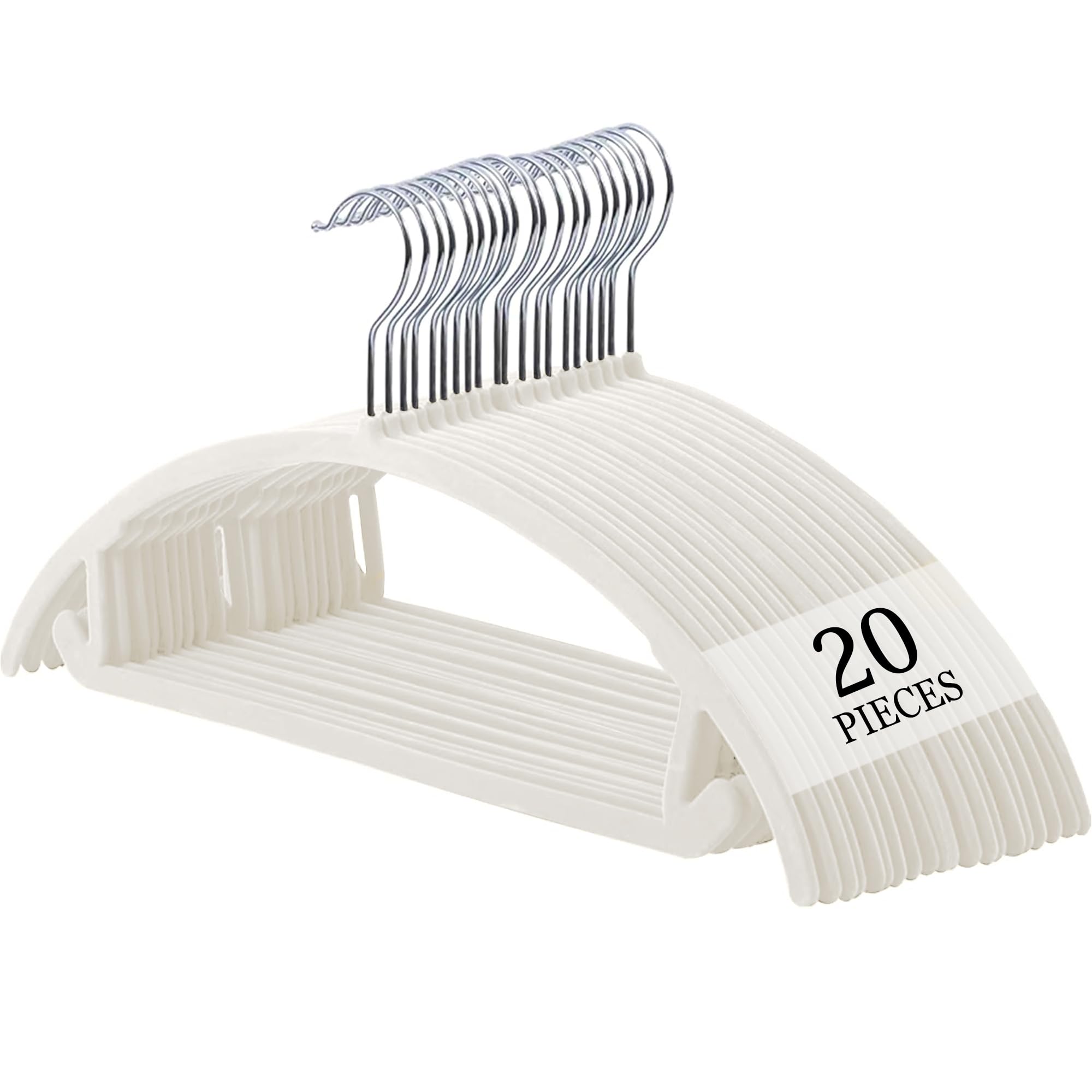 ATOKA ハンガー 滑り止めハンガー かたくずれ防止 すべらない ネクタイハンガー ベルベット製 省スペース 耐荷重性 壊れにくい 変形にくい（20本組 アイボリー）