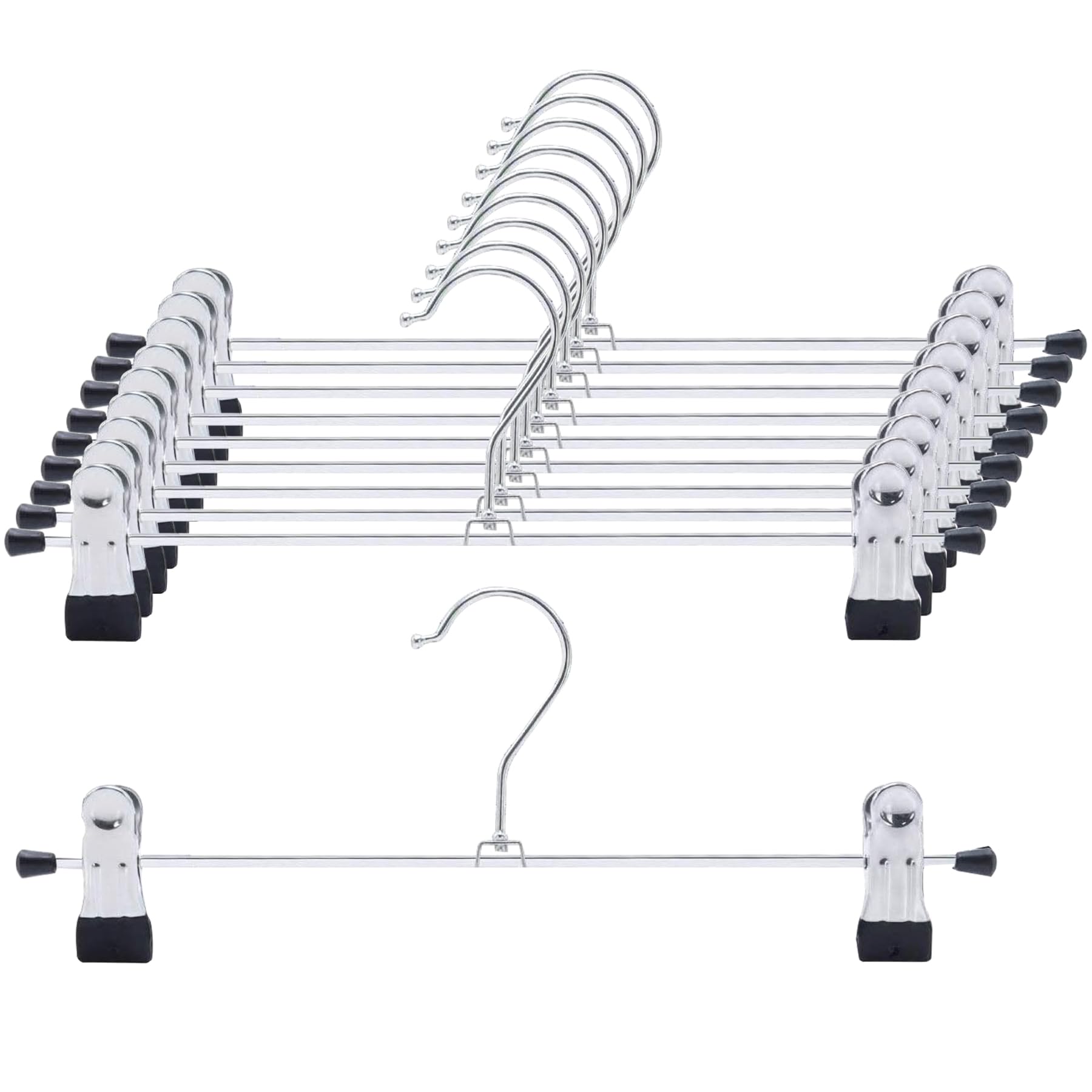 HOSUR ズボンハンガー スカートハンガー スラックスハンガー 10本組 多用途 滑らない 跡がつかない かたくずれ防止 360度回転フック サイズ調整可 スリム 省スペース 洗濯物 物干し