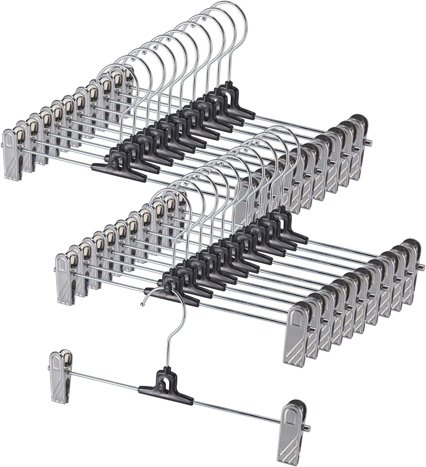 Hoomfoou ズボンハンガー スカートハンガー パンツハンガー クリップ 強力 ハンガー 洗濯 跡がつかない 滑り落ちない ボトムハンガー スラックスハンガー 頑丈 スタッカブルフック付き 省ス