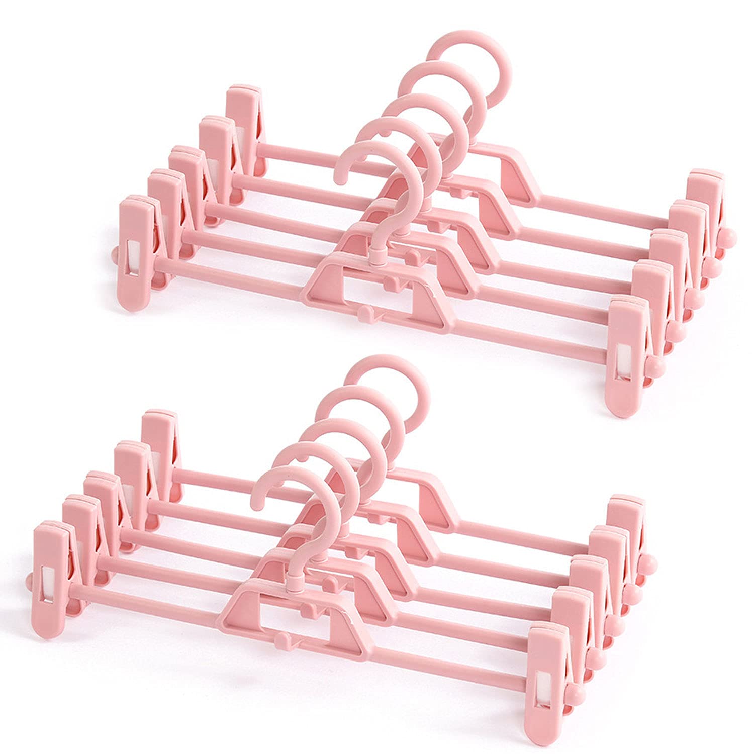 スカートハンガー ズボンハンガー 15本 跡がつかない 省スペース パンツハンガー すべらない サイズ調整可 スペース クリップハンガー 360度回転 ハンガー（ピンク）