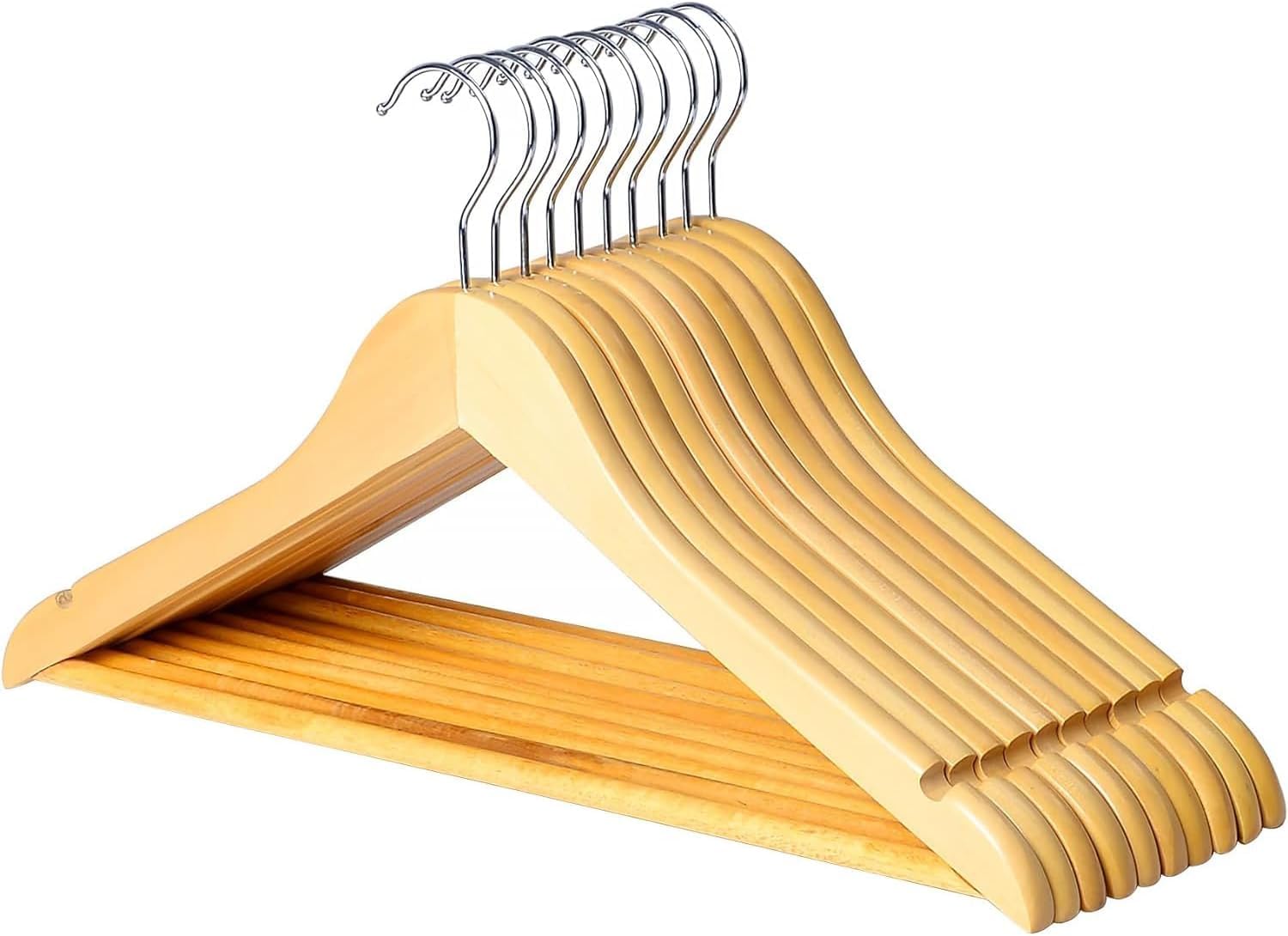 TNT SPACE ハンガー 衣架 ハンガー 木製 滑り止め凹みとズボンバーが付いた衣類ハンガー 型崩れ防止 360度回転薄型洋服ハンガー スーツ・コート用・シャツ・ジャケット 天然の美しい木目 (3