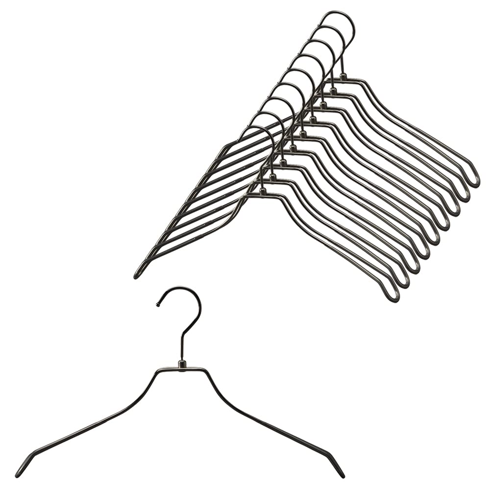TAMATOSHI ダブルスチールハンガー 幅38cm ブラックニッケルメッキ 滑り止め付 10本組 5年 店舗什器メーカー開発 スリム 高級 自宅 店舗 洗濯 薄い あとがつかない 頑丈 収納 錆びにくい 曲がら