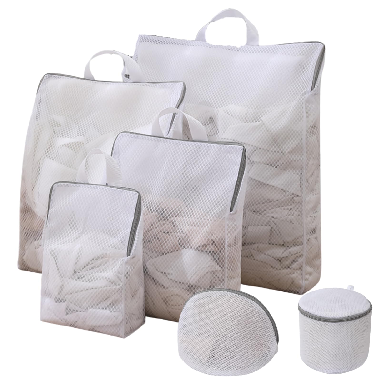 ハオハナ 洗濯ネット 大きめ 細かい 手提げ マチあり メッシュ セット 三角 丸型 筒 円 ランドリーバッ..