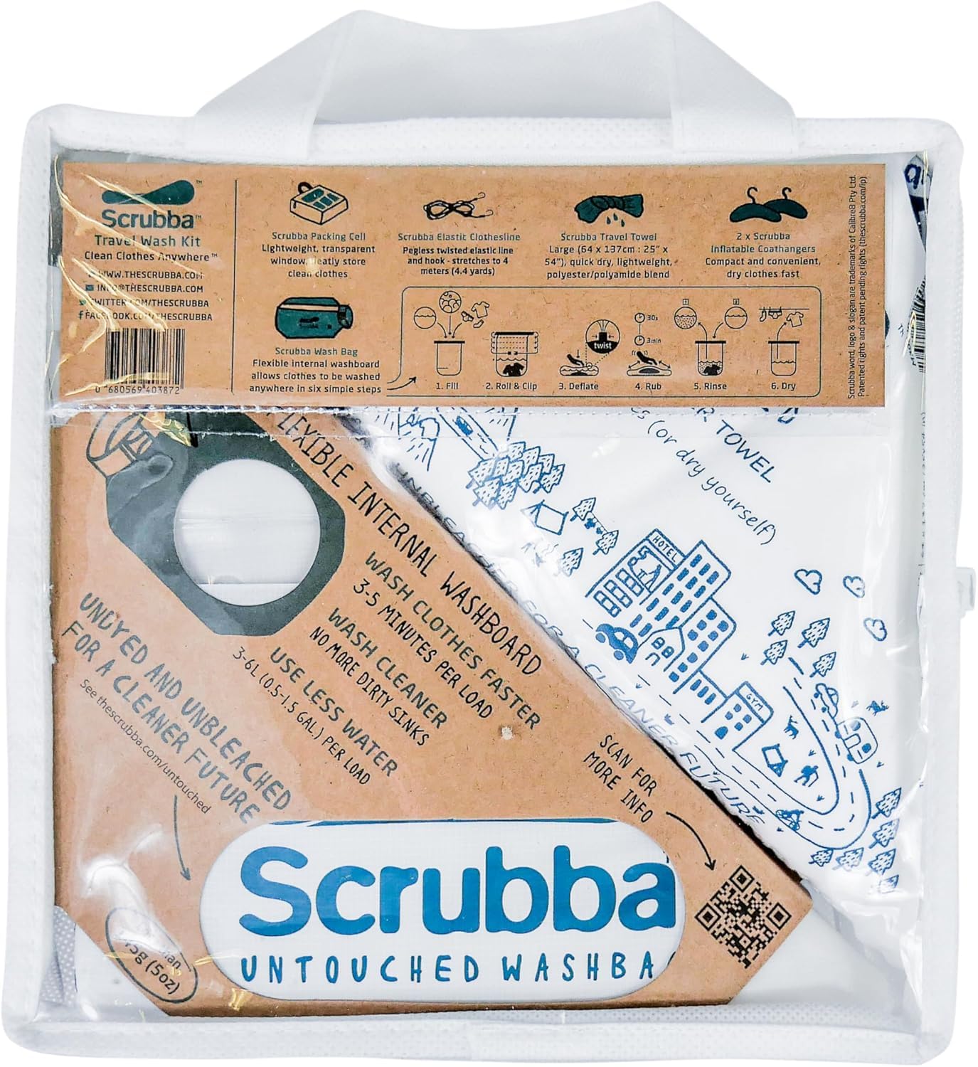 Scrubba (スクラバ) ポータブルウォッシュバッグ 手つかずキット (5個) – ホワイト 未染色 無漂白 手洗いシステム ホテル ハイキング...