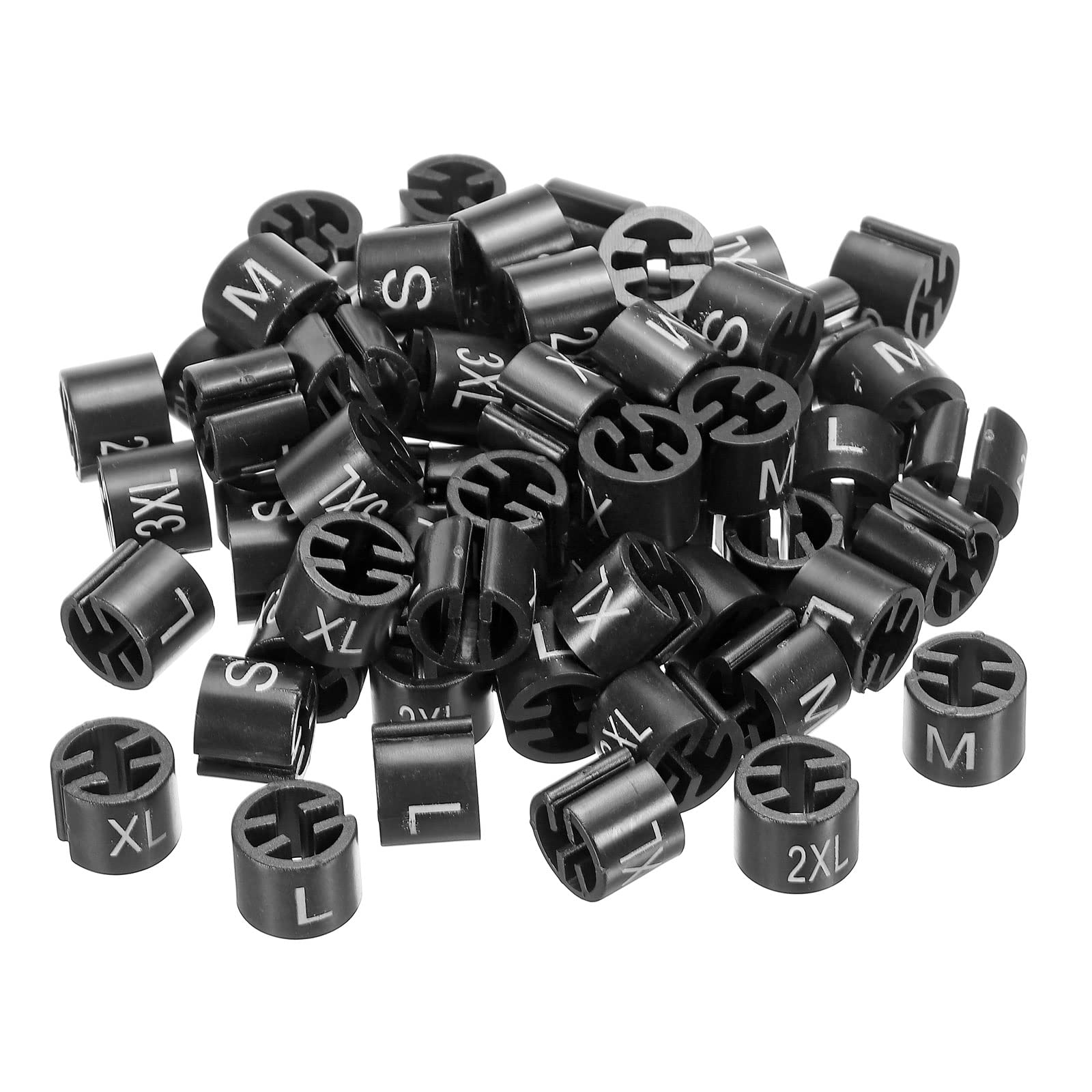 PATIKIL ハンガーマーカー S/M/L/XL/2XL/3XLサイズ ハンガーロッド適合 衣服の色分け用 ブラック 120個