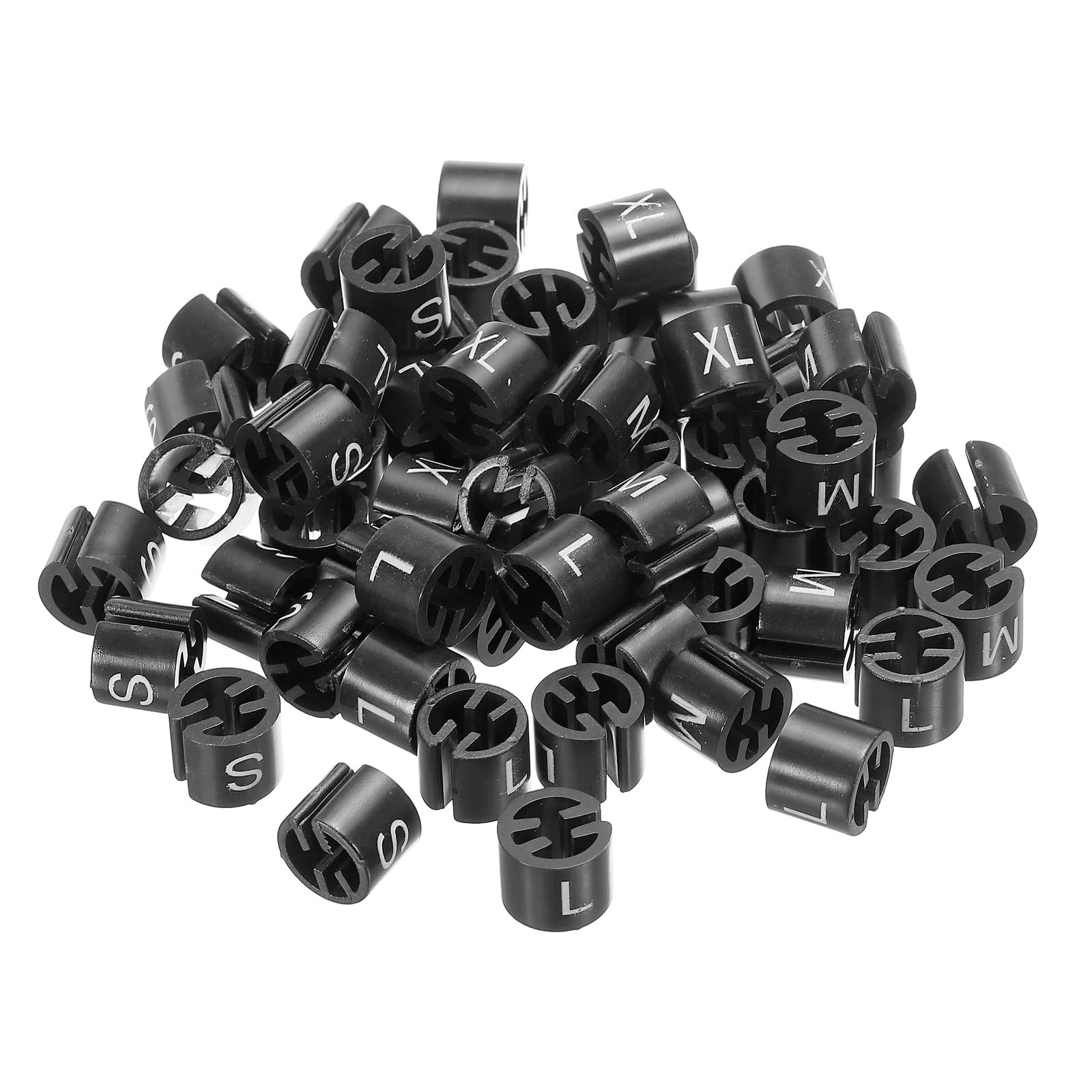 PATIKIL ハンガーマーカー S/M/L/XLサイズ ハンガーロッド適合 衣服の色分け用 ブラック 100個