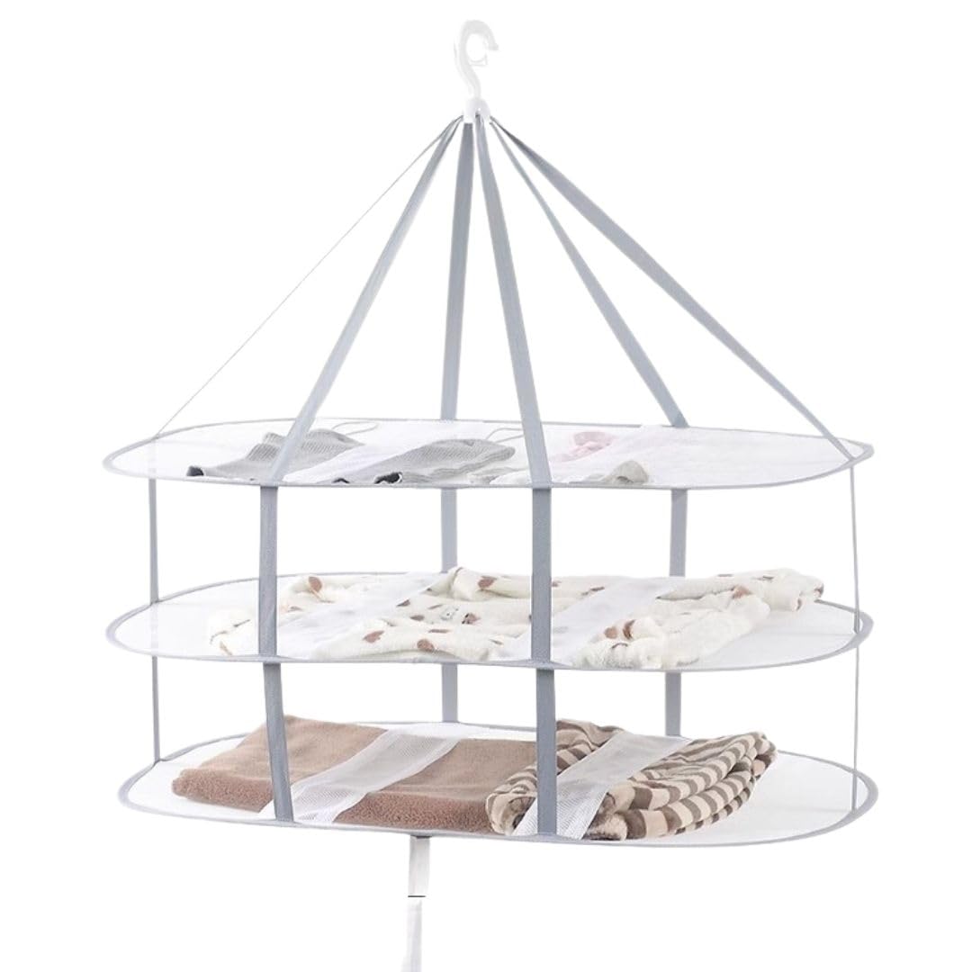 I'm so happy 平干しネット 3段 洗濯物干し セーター 洗濯ネット ニット ぬいぐるみ 枕 平置き 折りた..