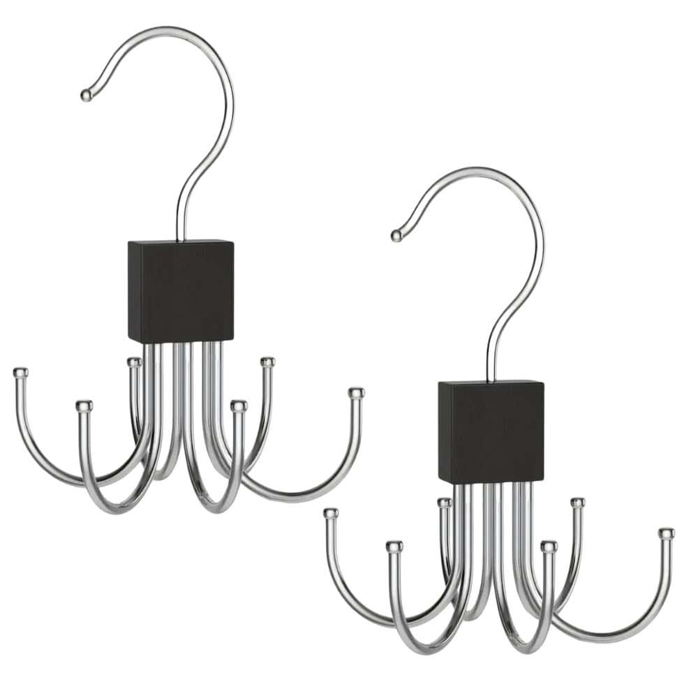 ideamall ベルトハンガー ネクタイハンガー ネクタイ ベルト 収納 6本掛け 360度回転 2個セット (ブラック)