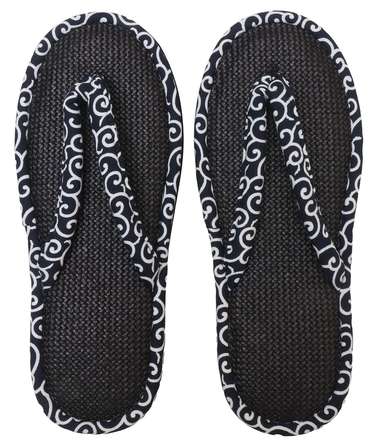 [生活スタイル] 日本製 唐草模様 草履スリッパ 鼻緒 トングスリッパ ビーチサンダルスリッパ (ネイビー..