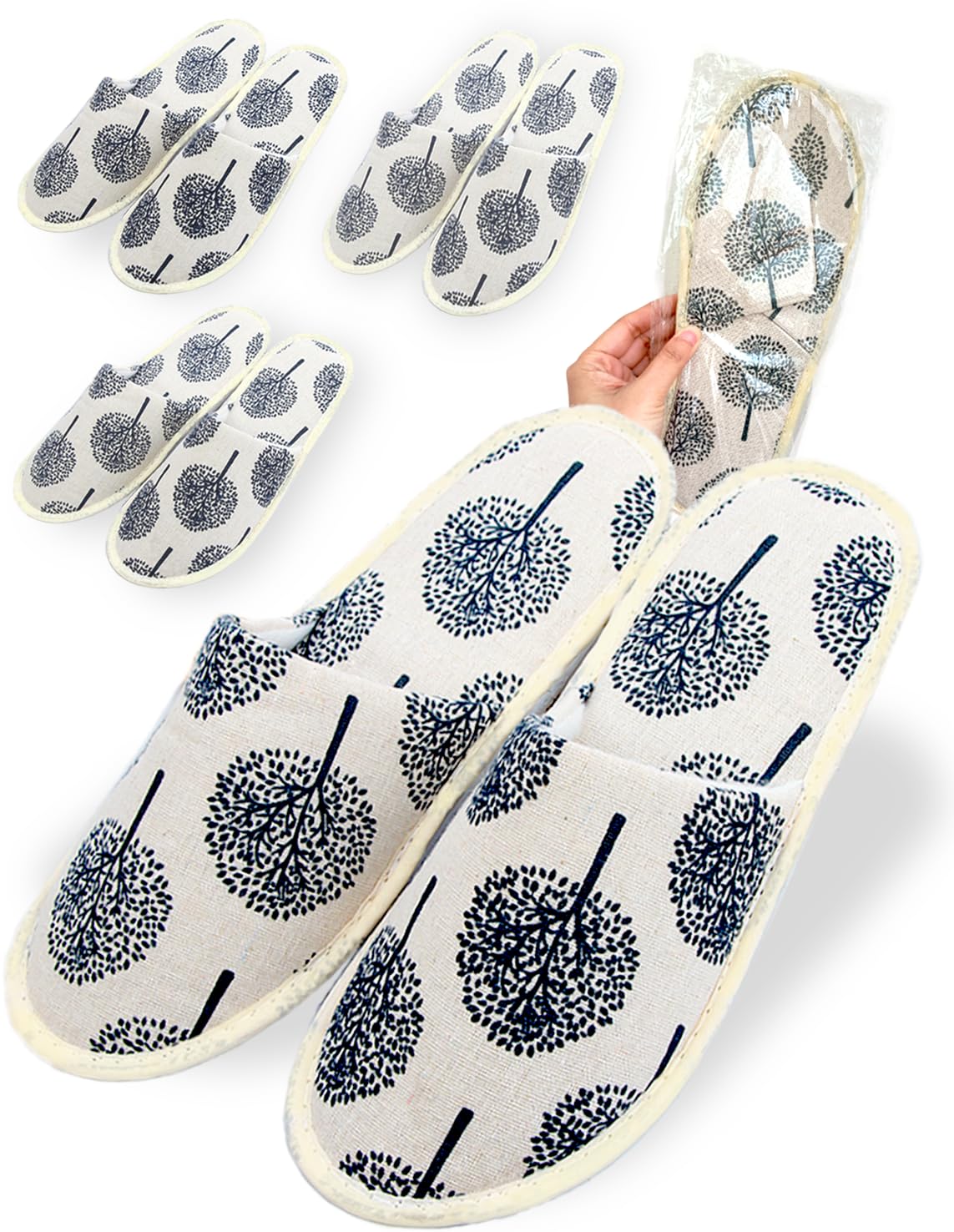 [Pi&C] 使い捨てスリッパ 5足セット お洒落 春夏 リネン 来客 個包装 麻 リネン 春夏 ホテルスリッパ エステ サロン