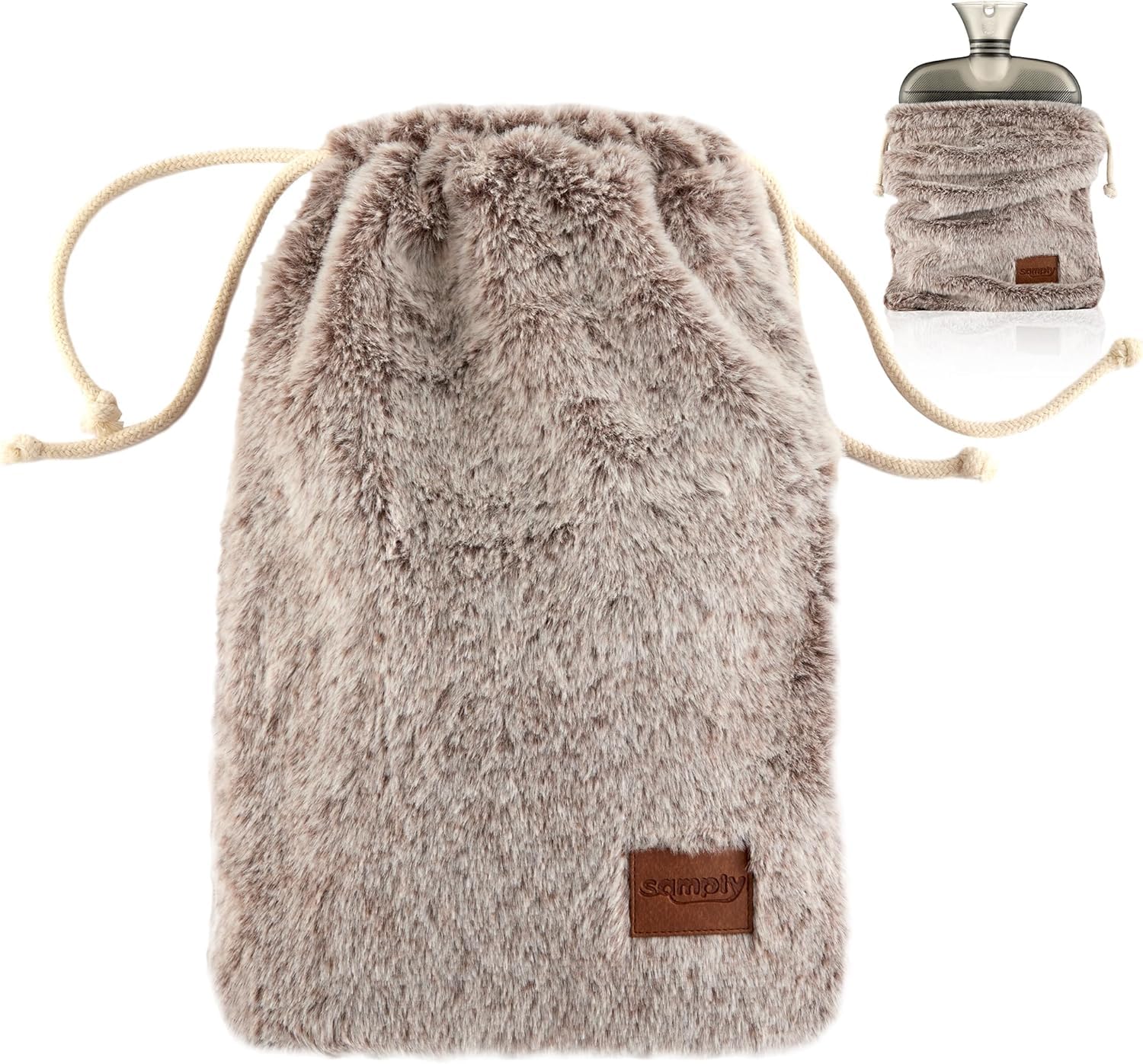 samply 湯たんぽ ゆたんぽ お湯 注水式 容量1.8L かわいい 柔らかい 巾着袋式 カバー付き 子供 エコ 省エネ 防寒グッズ 冷え対策 ギフト(ファー...